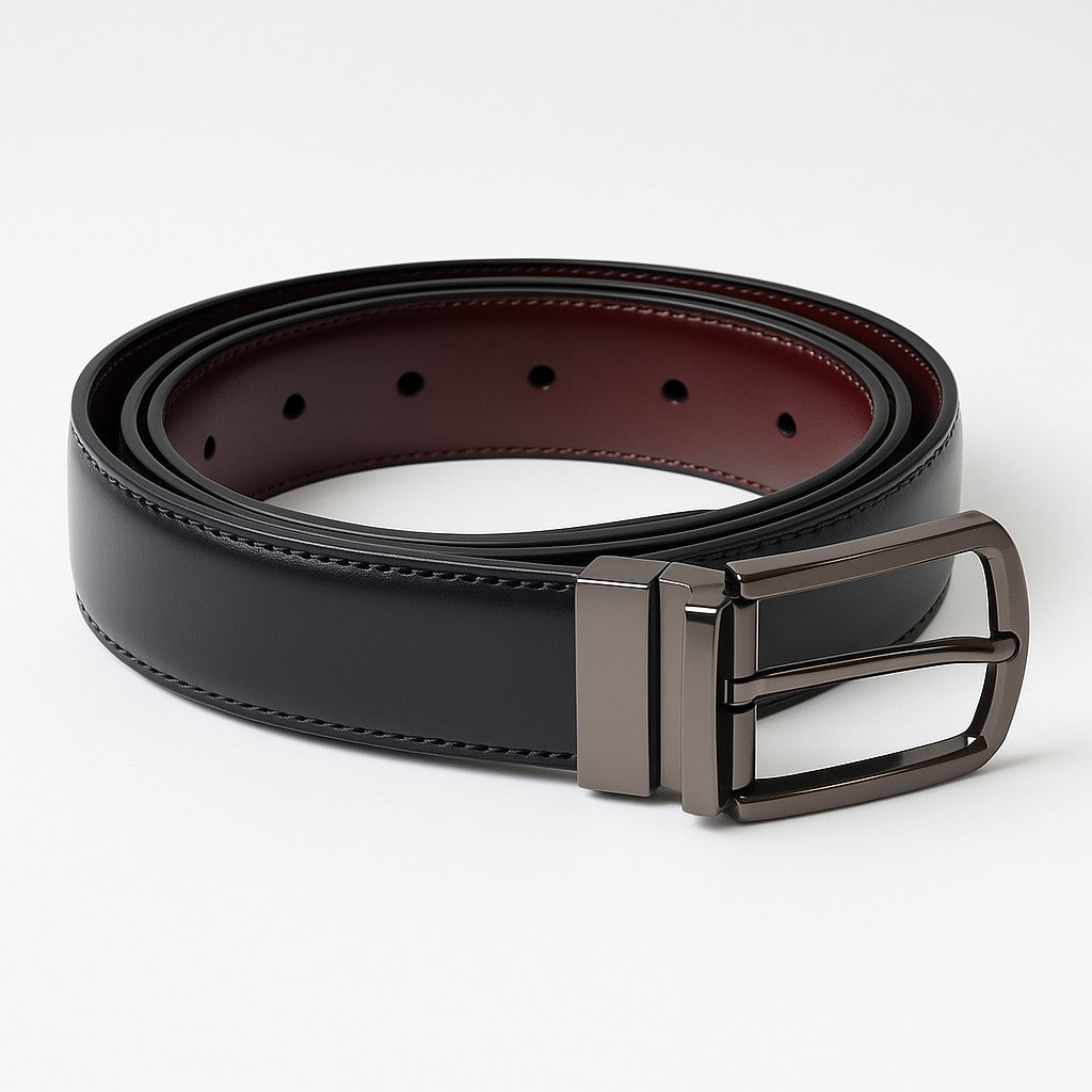 Men's Black Leather Belt – Reversible Black & Brown
