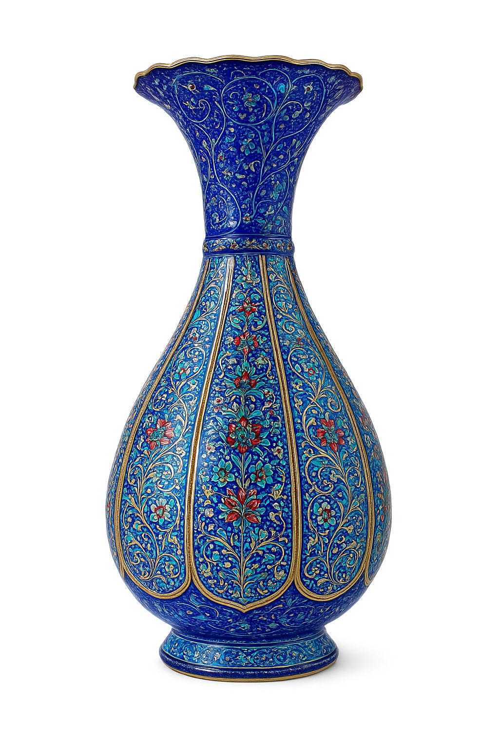 Handcrafted Persian Style Decorative Vase – Enamel Painted Blue Floral Design