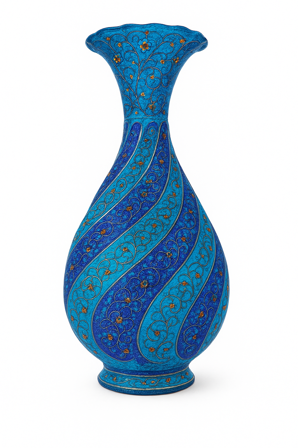 Handcrafted Persian Style Enamel Decorative Vase – Turquoise & Blue Swirl Pattern