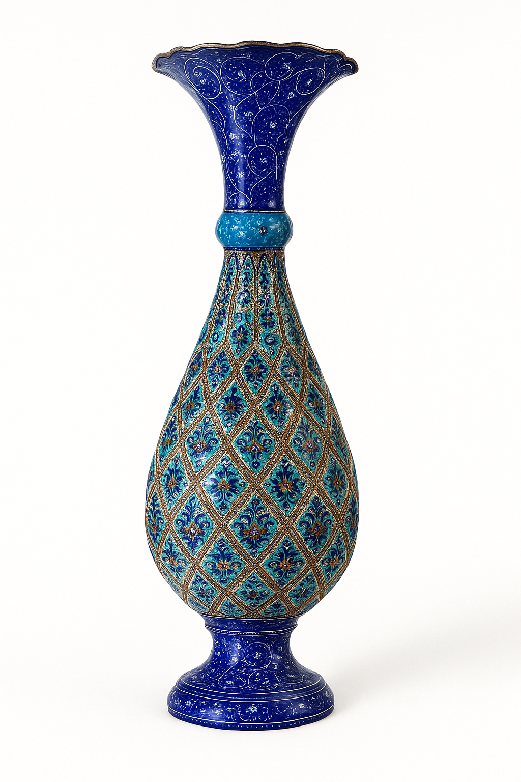 Handcrafted Persian Enamel Decorative Vase – Diamond Pattern Blue & Turquoise