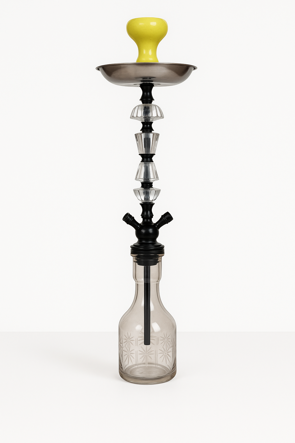 Premium Tall Glass Hookah with Yellow Ceramic Bowl – Elegant Clear Base