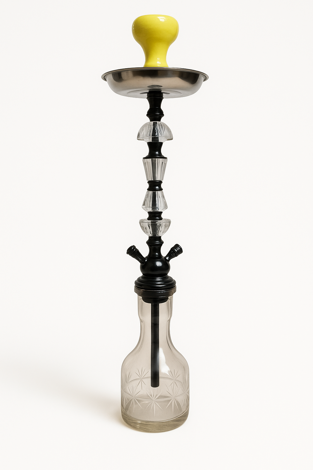 Premium Tall Glass Hookah with Yellow Ceramic Bowl – Elegant Clear Base