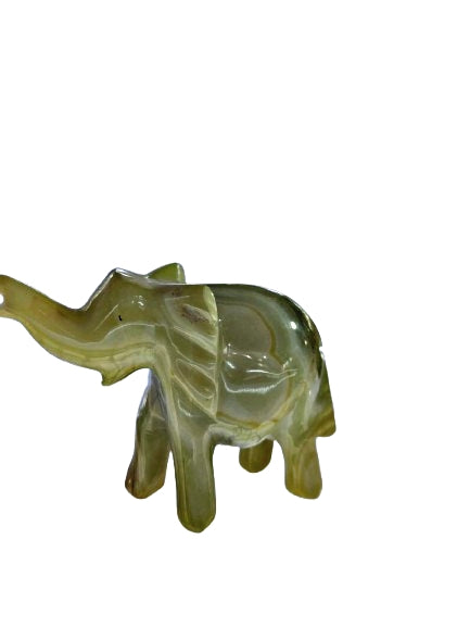 Handcrafted green onyx elephant figurine polished stone