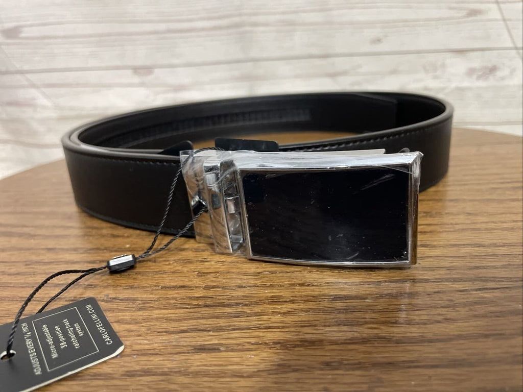 Men’s Black Leather Fellini Carlo Fellini Ratchet Belt w/ Silver Buckle – L36”-40” | Prime Cove