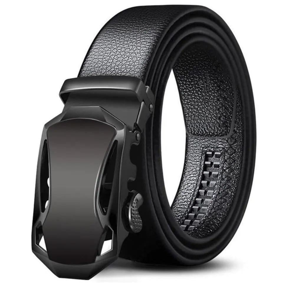 Men’s Casual PU Leather Belt – Automatic Alloy Buckle | Black Gloss | Prime Cove