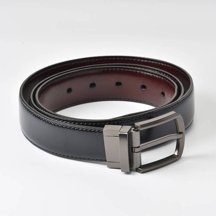 Men's Black Leather Belt – Reversible Black & Brown